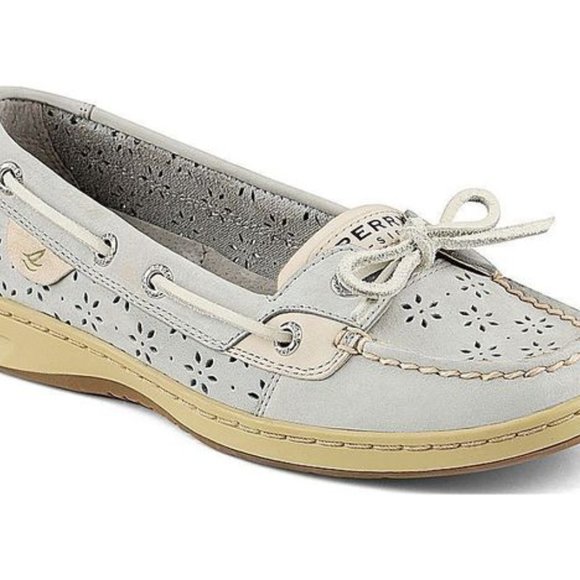Sperry Top Sider Women's Angelfish Gray Tan Floral Leather Boat Shoes 7.5 Wide - Picture 1 of 7